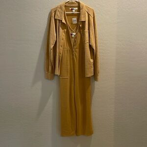 NWT Free People Beach Cover Up Jumpsuit with Matching Jacket, back v and front v